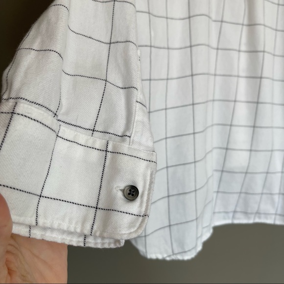 Madewell Flannel Tie-Neck Shirt in Windowpane Size Small White‎ Black - Picture 13 of 16